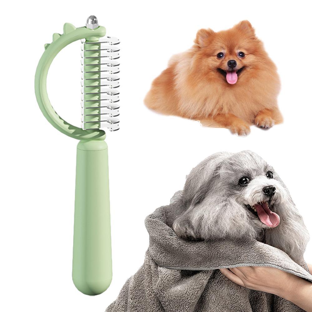 Cat Brush Self Cleaning Slicker Pets Grooming Tool With Cute Dinosaur Shape Double-sided Uses Shedding And Dematting Undercoat